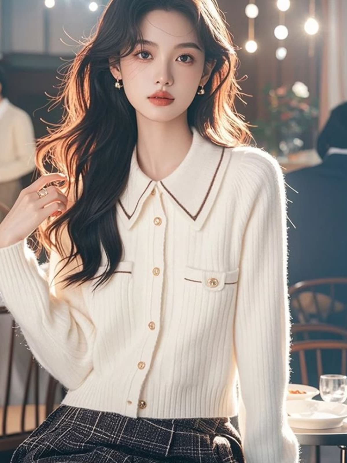 고급 작은 샤넬 스타일 싱글 줄 버튼 스웨터 여자 2026 가을 겨울 새로운 디자인 센스 품격 니트 오픈 가디건 두꺼운 맨위 이미지 3