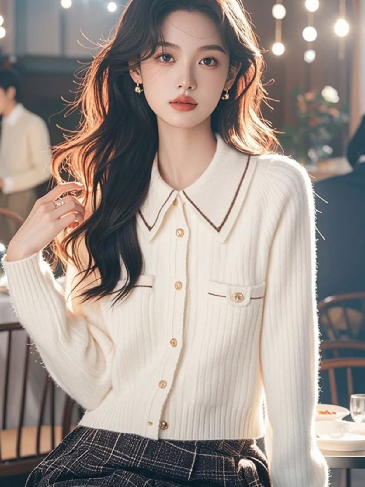 고급 작은 샤넬 스타일 싱글 줄 버튼 스웨터 여자 2026 가을 겨울 새로운 디자인 센스 품격 니트 오픈 가디건 두꺼운 맨위 상세 이미지 5