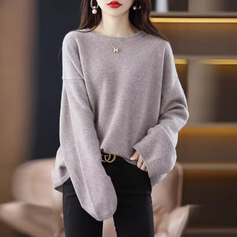 회색 너구리 플러시 라운드 넥 스웨터 여자 가을 겨울 새로운 루즈핏 풀오버 느긋한 양모 스웨터 가을 어깨 긴팔 기본 셔츠 이미지 4