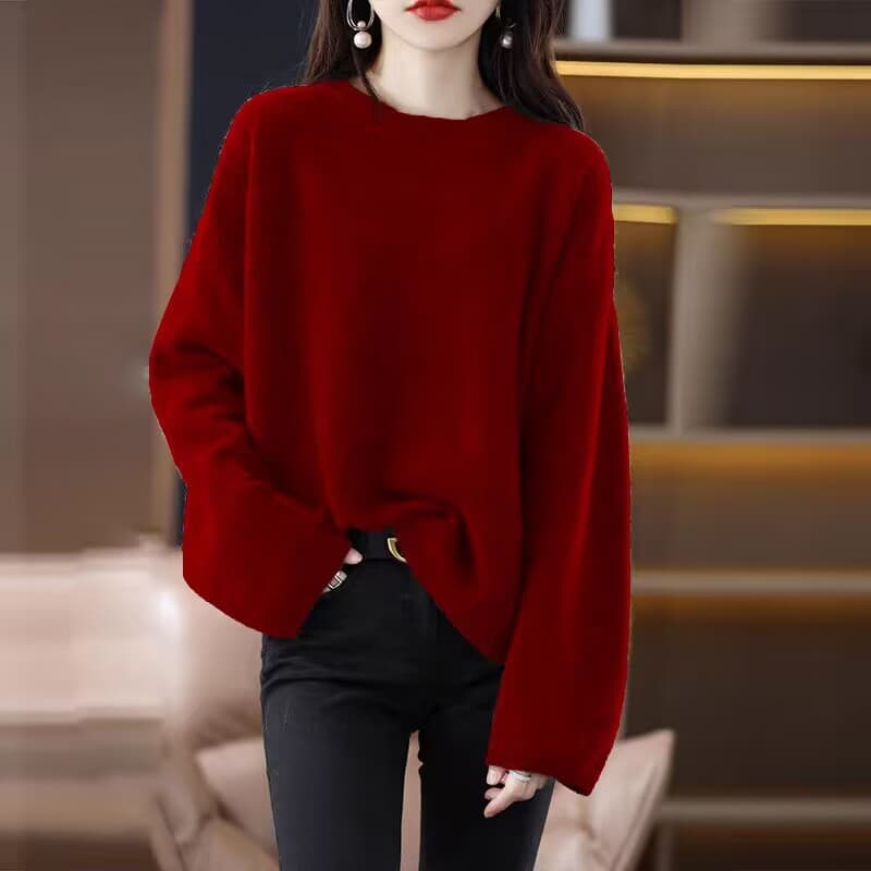 회색 너구리 플러시 라운드 넥 스웨터 여자 가을 겨울 새로운 루즈핏 풀오버 느긋한 양모 스웨터 가을 어깨 긴팔 기본 셔츠 상세 이미지 6