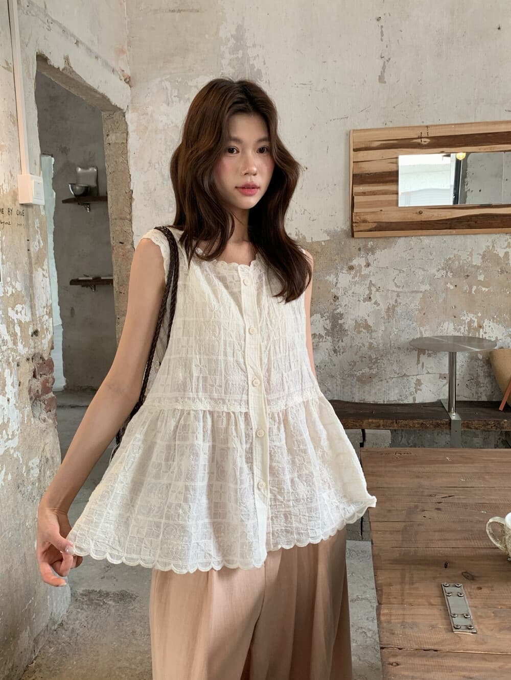 26 여름 켜기 새로운 한 부서 무거운 작업 디자인 센스 자카드 자수 민소매 조끼 작은 셔츠 상세 이미지 14