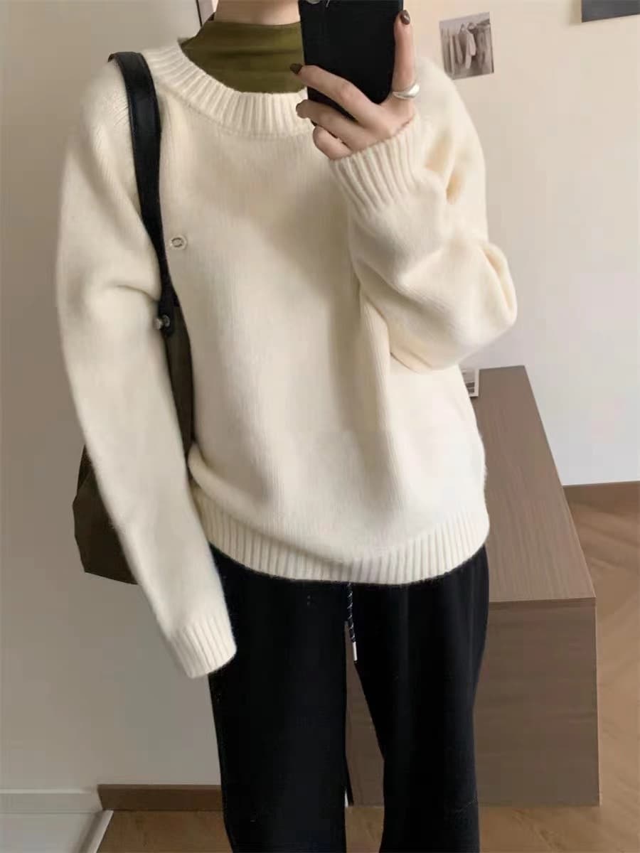 한 부서 디자인 센스 라운드 넥 부드러운 찹쌀 두꺼운 삽입 어깨 소매 커버 머리 스웨터 여자 가을 겨울 인사이드 가져 가라. 외출용 니트 스웨터 맨위 상세 이미지 9