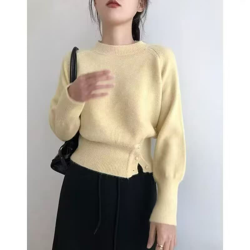 한 부서 라운드 넥 느긋한 바람 스웨터 슬림해 보이는 낮은 네크라인 여성 의류 가을 겨울철 맨위 인터넷 유명인 고급 센스 풀오버 니트 스웨터 상세 이미지 6