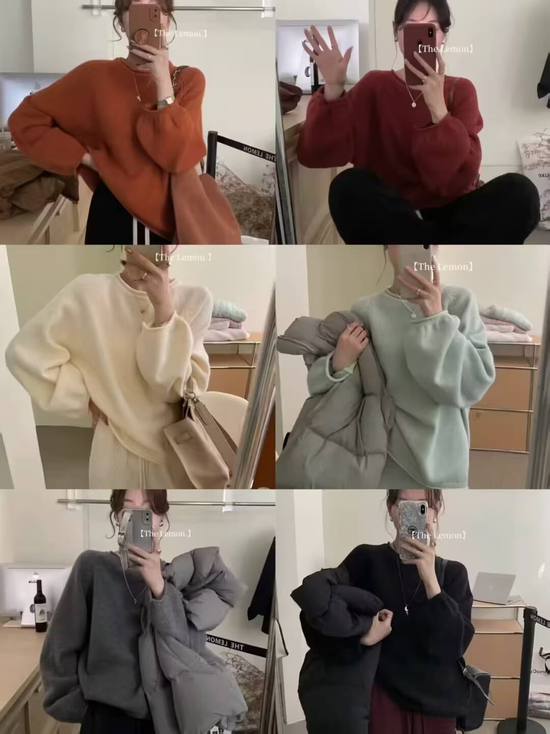 레몬 녹차 ins 라운드 넥 풀오버 한 부서 착용 가져 가라. 다용도 맨위 루즈핏 느긋한 바람 부드러운 찹쌀 볼륨 측면 스웨터 여자 상세 이미지 7