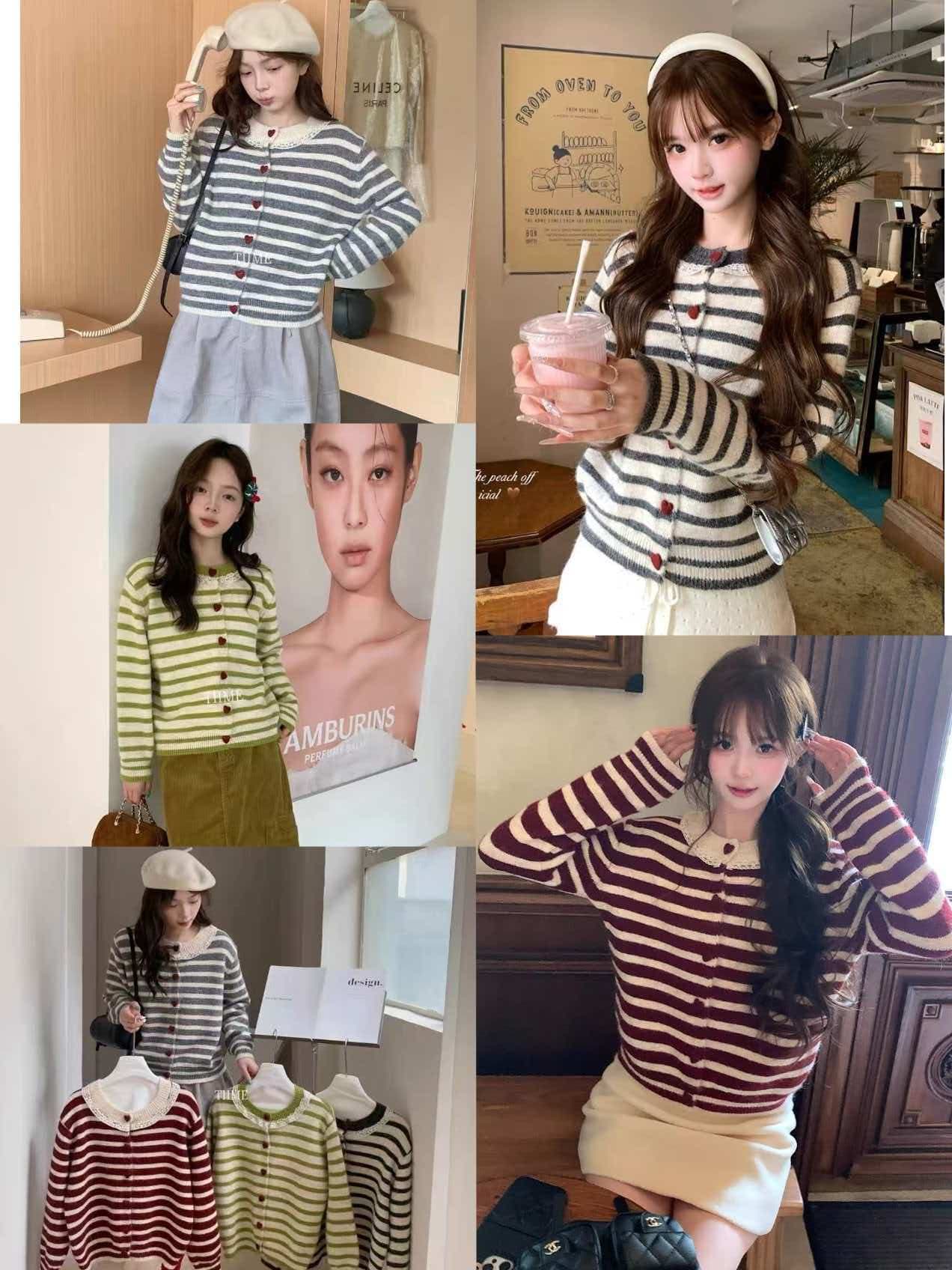 26 이른 가을 새로운 루즈핏 슬림해 보이는 디자인 센스 스트라이프 패치워크 레이스 라운드 넥 느긋한 바람 니트 오픈 가디건 스웨터 여자 이미지 3