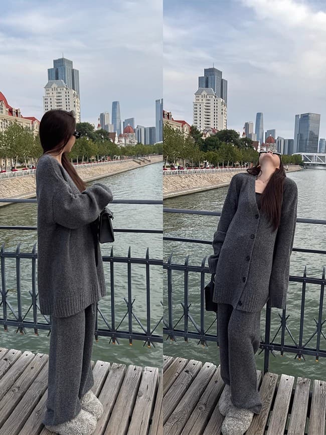 here yaya shop 반드시 입력 개인 소유 섹션 우유 플러시 수 있습니다. 기계 워시 슬림해 보이는 디스플레이 높음 스웨터 경기 바지 세트 상세 이미지 7