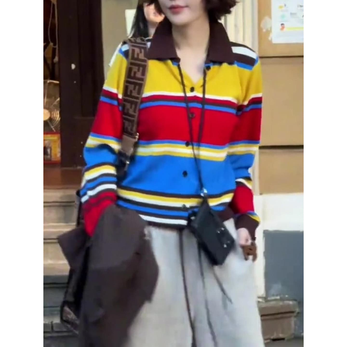 한 부서 품격 패치워크 색상 맨위 여성 2026 년 가을 새로운 패션 연령 감소 색상 스트라이프 아름다운 폴로 칼라 POLO 셔츠 상세 이미지 8