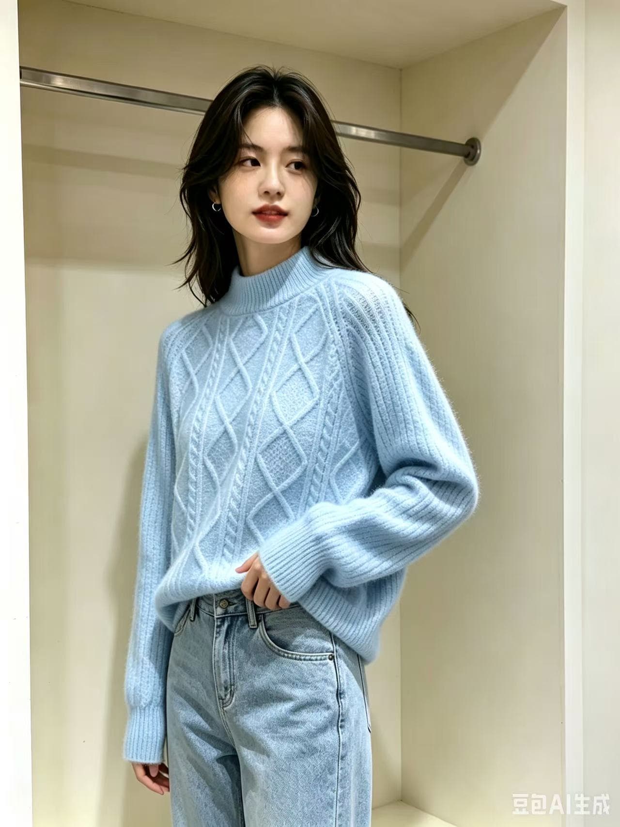 겨울 패션 느긋한 바람 루즈핏 꽈배기 라운드 넥 외출용 니트 스웨터 여자 상세 이미지 1