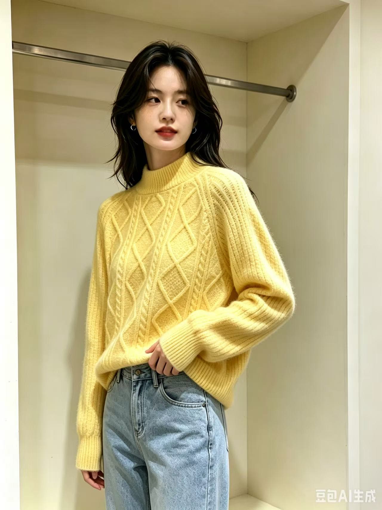 겨울 패션 느긋한 바람 루즈핏 꽈배기 라운드 넥 외출용 니트 스웨터 여자 상세 이미지 4