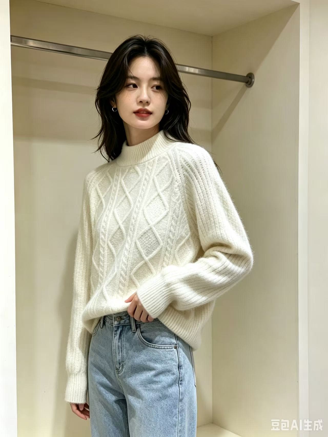 겨울 패션 느긋한 바람 루즈핏 꽈배기 라운드 넥 외출용 니트 스웨터 여자 상세 이미지 5
