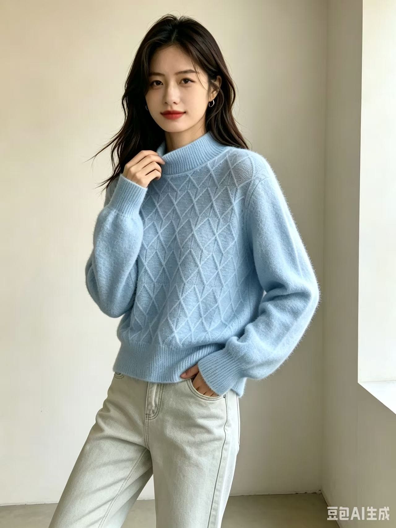 겨울 패션 느긋한 바람 루즈핏 꽈배기 라운드 넥 외출용 니트 스웨터 여자 상세 이미지 6