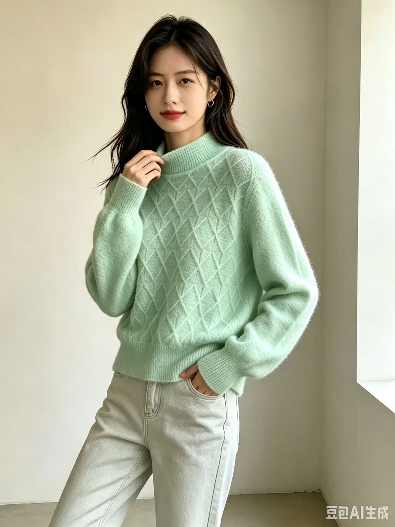 겨울 패션 느긋한 바람 루즈핏 꽈배기 라운드 넥 외출용 니트 스웨터 여자 상세 이미지 7