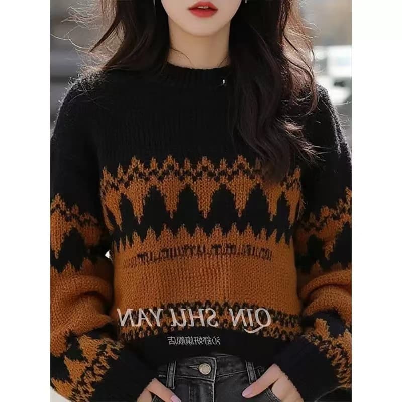 유럽 상품 무거운 작업 느긋한 고급 센스 두꺼운 검정색 배색 스웨터 여성 코트 가을 겨울 2026 새로운 니트 맨위 이미지 5