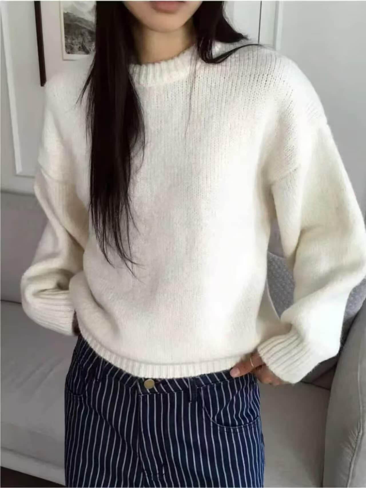 가을 겨울 한 부서 chic 작은 대중 플러스 두껍고 부드러운 찹쌀 보온 풀오버 단색 다용도 풀오버 스웨터 여자 이미지 4