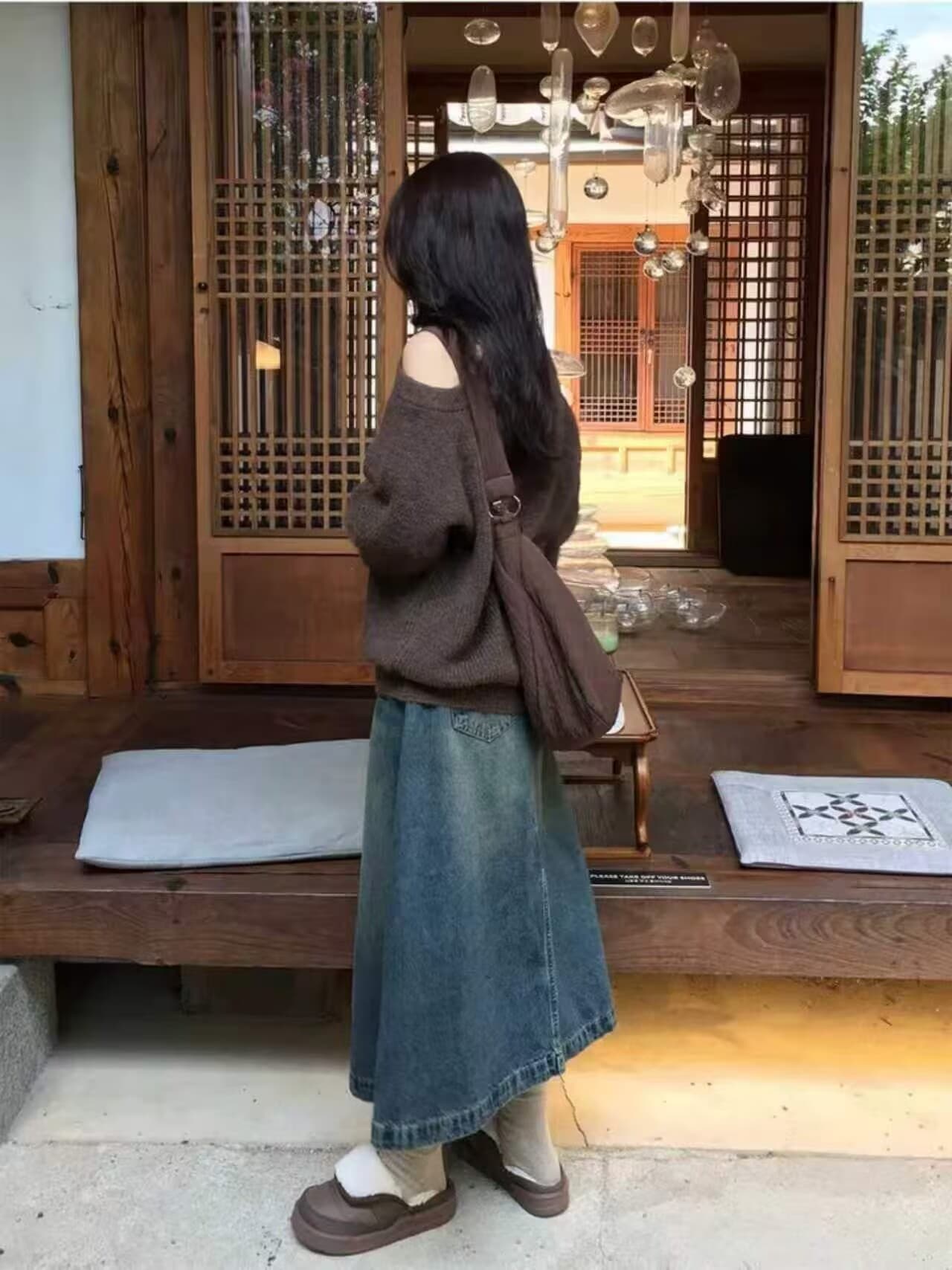 한국 chic 가을 겨울 새로운 느긋한 루즈핏 작은 섹시함 행침 목 오프숄더 스웨터 여자 불규칙 니트 스웨터 상세 이미지 9