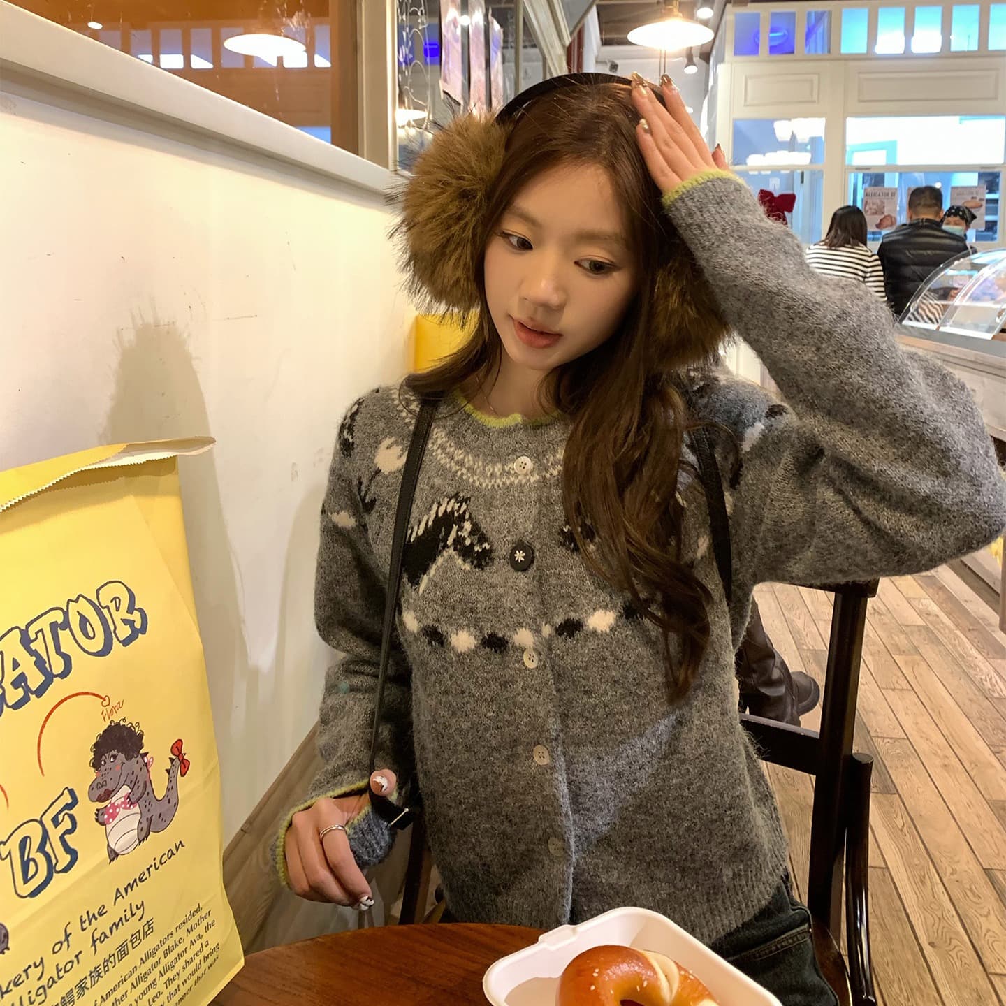 im ~까지 어린애 같은 작은 말 양모 혼방 작은 말 자카드 부드러운 찹쌀 털 센스 삽입 어깨 소매 오픈 가디건 스웨터 여자 가을 겨울 이미지 5