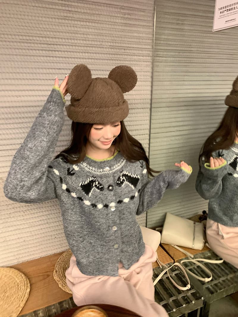 im ~까지 어린애 같은 작은 말 양모 혼방 작은 말 자카드 부드러운 찹쌀 털 센스 삽입 어깨 소매 오픈 가디건 스웨터 여자 가을 겨울 상세 이미지 6