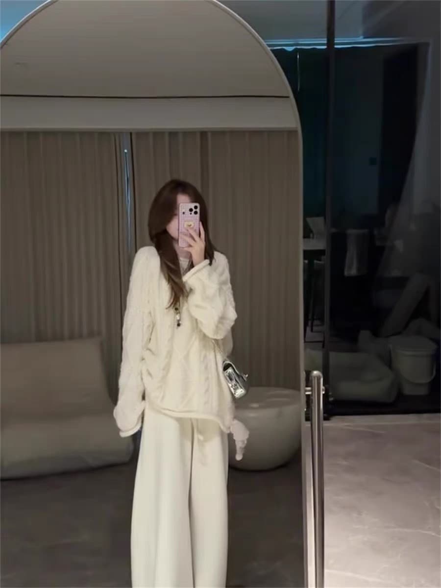 ssman 품격 느긋한 바람 트위스트 꽃 스웨터 여자 가을 겨울 새로운 라운드 넥 풀오버 두꺼운 니트 꽈배기 맨위 서비스 상세 이미지 6