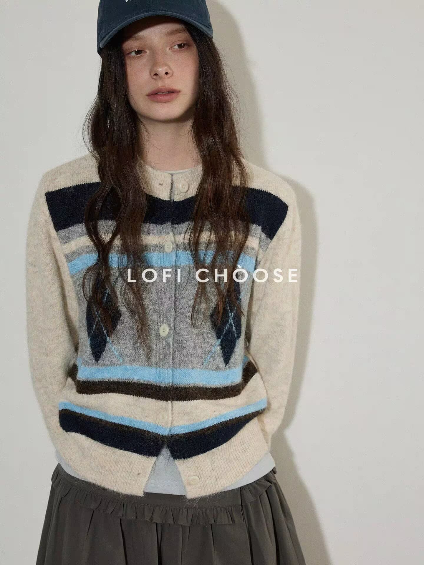 lofi choose 레트로 배색 긴팔 라운드 넥 니트 오픈 가디건 여성 봄 새로운 디자인 센스 루즈핏 맨위 이미지 4