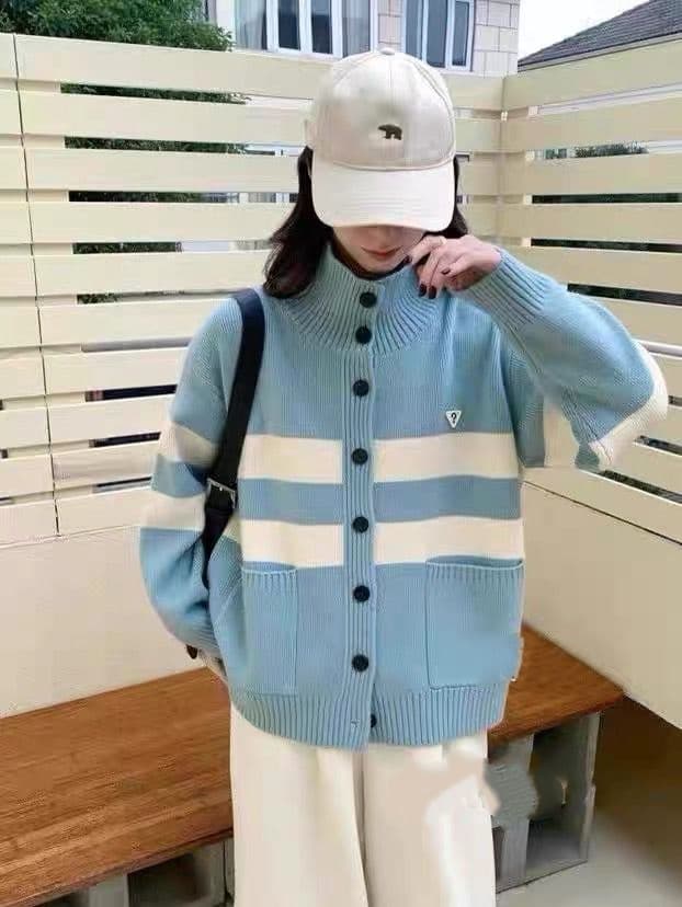 가을 겨울 새로운 여성 한국 스타일 루즈핏 패션 스트라이프 터틀넥 양모 오픈 가디건 싱글 줄 버튼 다용도 두꺼운 스웨터 코트 상세 이미지 2
