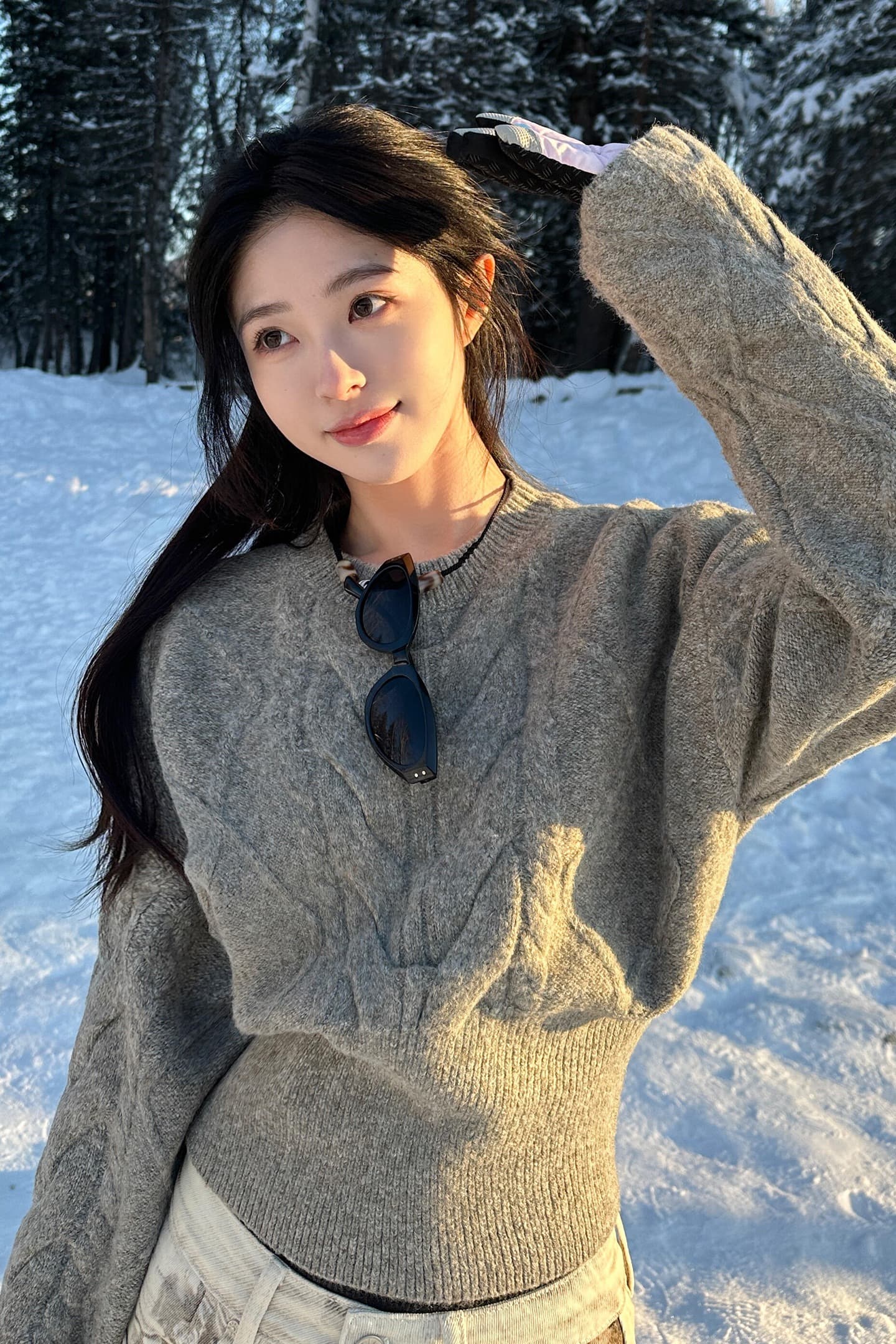 공정한 섬 회색 스웨터 여자 가을 겨울철 2026 새로운 수 있습니다. 외출용 인사이드 가져 가라. 니트 스웨터 허리 수축 맨위 고급 센스 상세 이미지 1