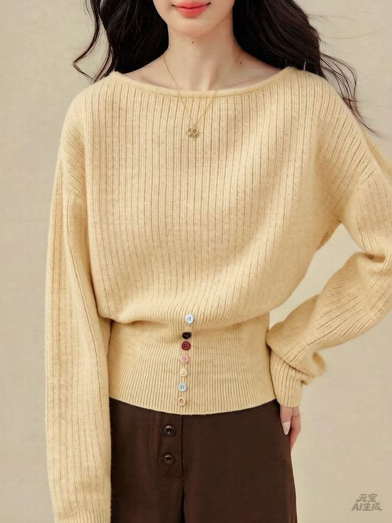 프랑스식 오프숄더 비스듬한 어깨 긴팔 니트 스웨터 여성 2026 조기 가을 새로운 허리 수축 녹색 오프숄더 만나는 맨위 상세 이미지 7