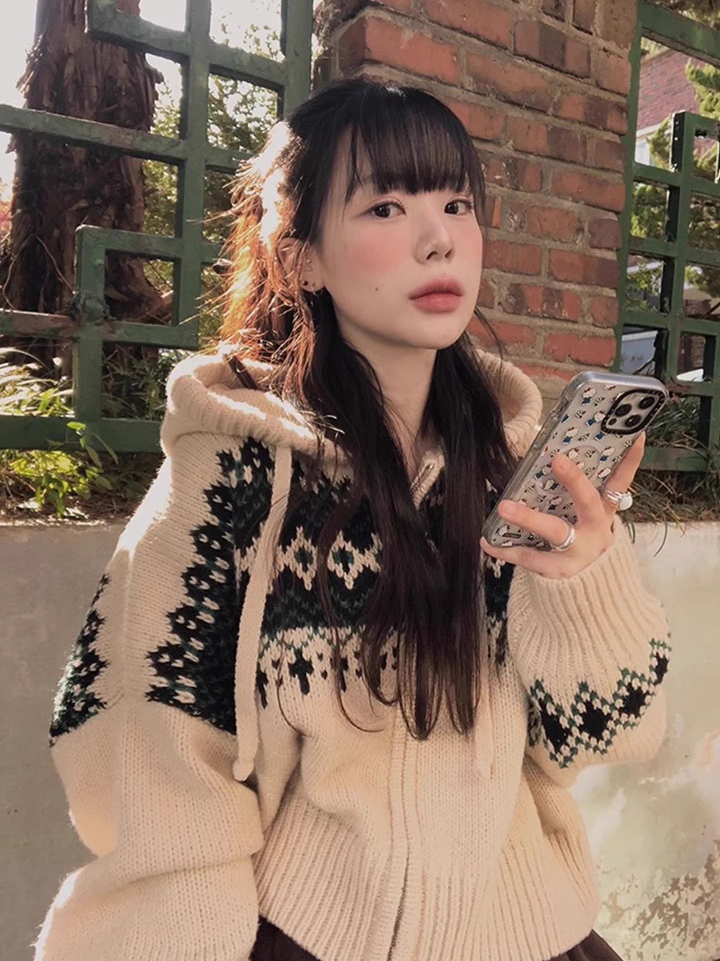 공정한 섬 배색 무늬 펌프 로프 후드 스웨터 여성 코트 가을 겨울 레트로 작은 대중 두꺼운 니트 오픈 가디건 맨위 이미지 4