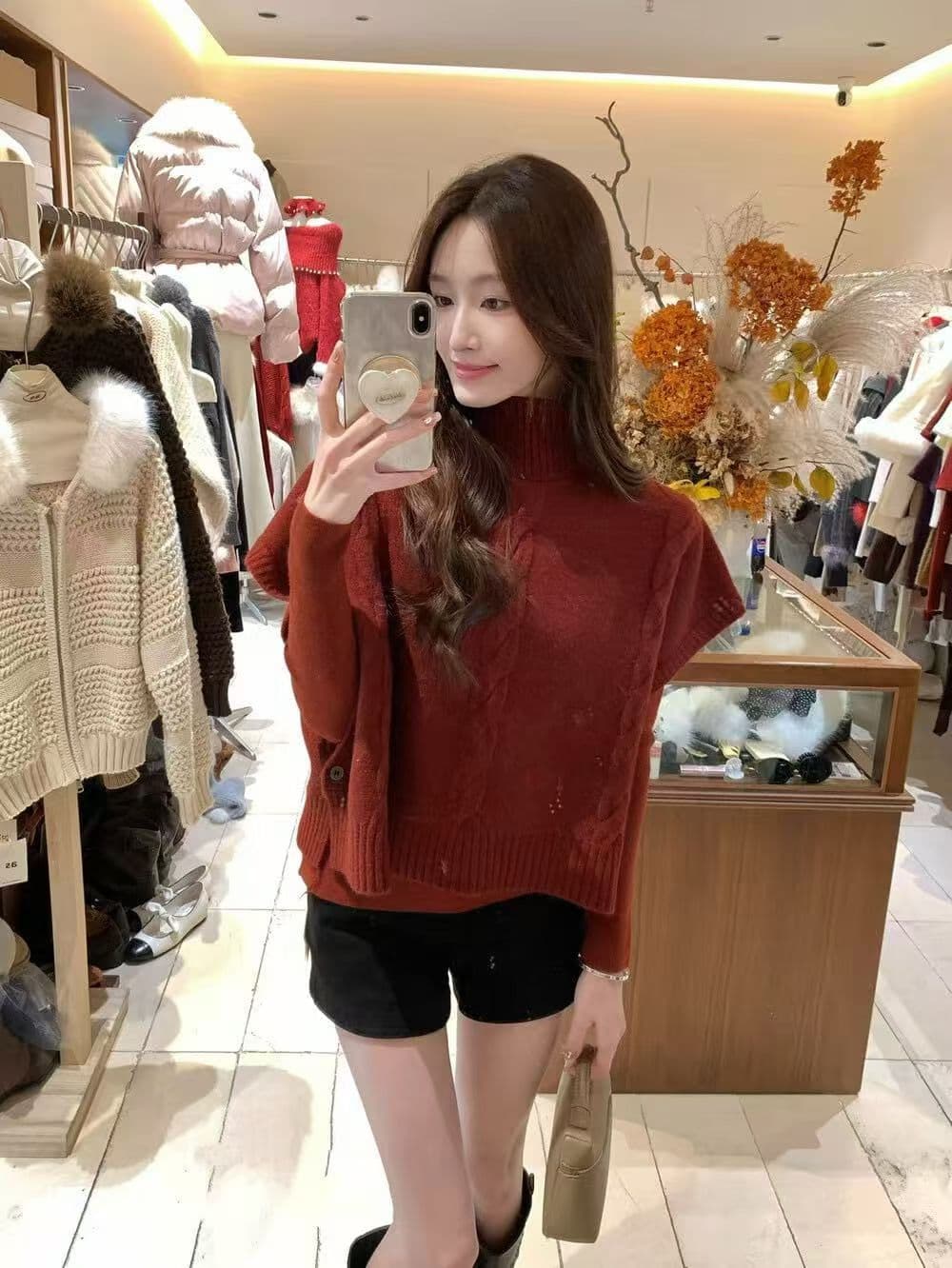 2026 보 주님 추천 세련된 터틀넥 꽈배기 숄 베스트 긴팔 기본 셔츠 세트 여성 의류 투피스 세트 상세 이미지 5