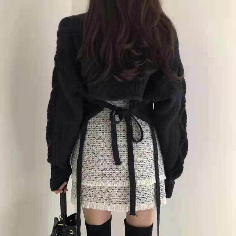 귀신 소녀 한국 ins 장난기 넘치는 섹시함 개성 작은 심장 기계 등 허리 레이스업 쇼트 스타일 스웨터 니트 스웨터 이미지 4