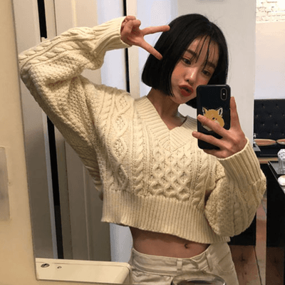 귀신 소녀 한국 ins 장난기 넘치는 섹시함 개성 작은 심장 기계 등 허리 레이스업 쇼트 스타일 스웨터 니트 스웨터 상세 이미지 8