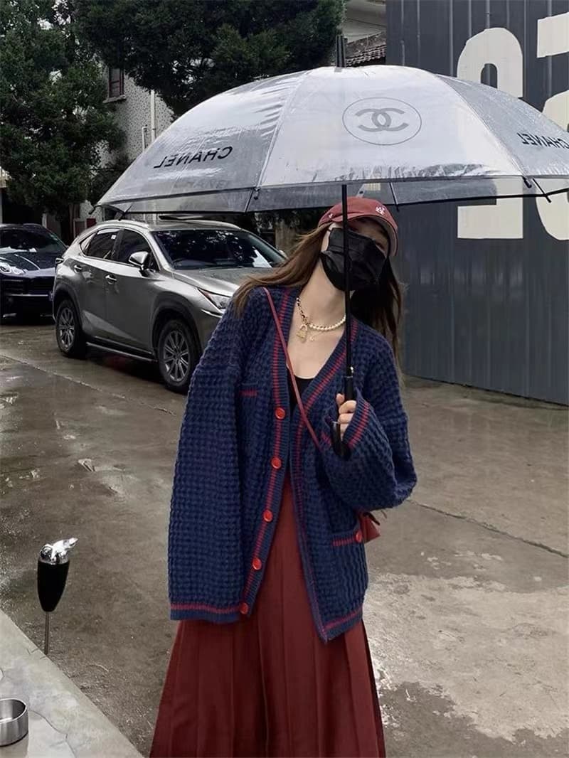 후아 남편 그리드 스웨터 여성 코트 느긋한 바람 봄 가을 외부 가져 가라. 루즈핏 V넥 니트 오픈 가디건 2026 년 새로운 한국 스타일 상세 이미지 1