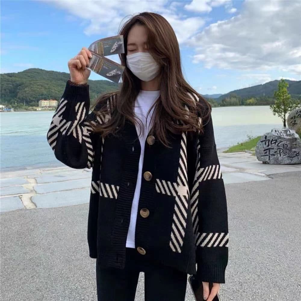 스트라이프 니트 오픈 가디건 여성 새로운 한국 스타일 루즈핏 느긋한 바람 미니멀리즘 다용도 스웨터 코트 이미지 3