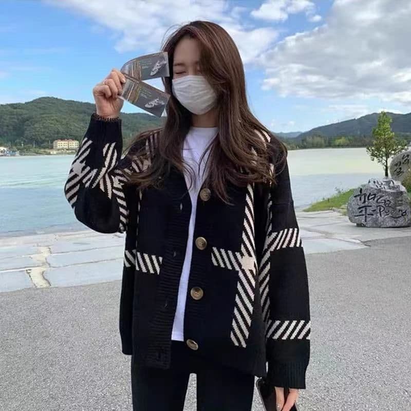 스트라이프 니트 오픈 가디건 여성 새로운 한국 스타일 루즈핏 느긋한 바람 미니멀리즘 다용도 스웨터 코트 상세 이미지 7