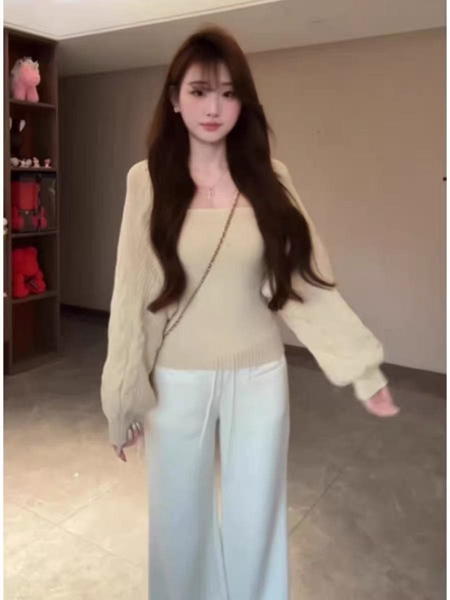 레트로 외국 가스 세련된 니트 오픈 가디건 튜브탑 슬립 투피스 슈트 연령 감소 전체 집합 ootd 착용 가져 가라. 26 가을 상세 이미지 5
