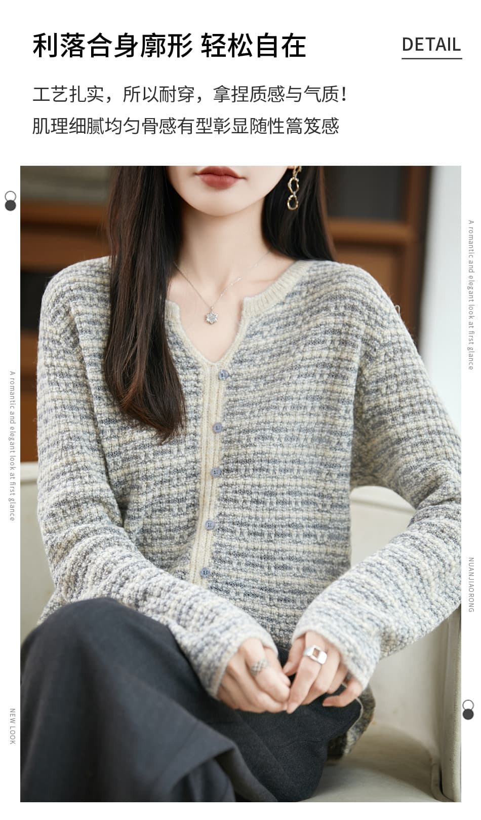 이른 가을 V넥 작은 샤넬 스타일 니트 기본 셔츠 여성 2026 새로운 맨위 외국 가스 빅 사이즈 여성 의류 가을 겨울 스웨터 상세 이미지 5