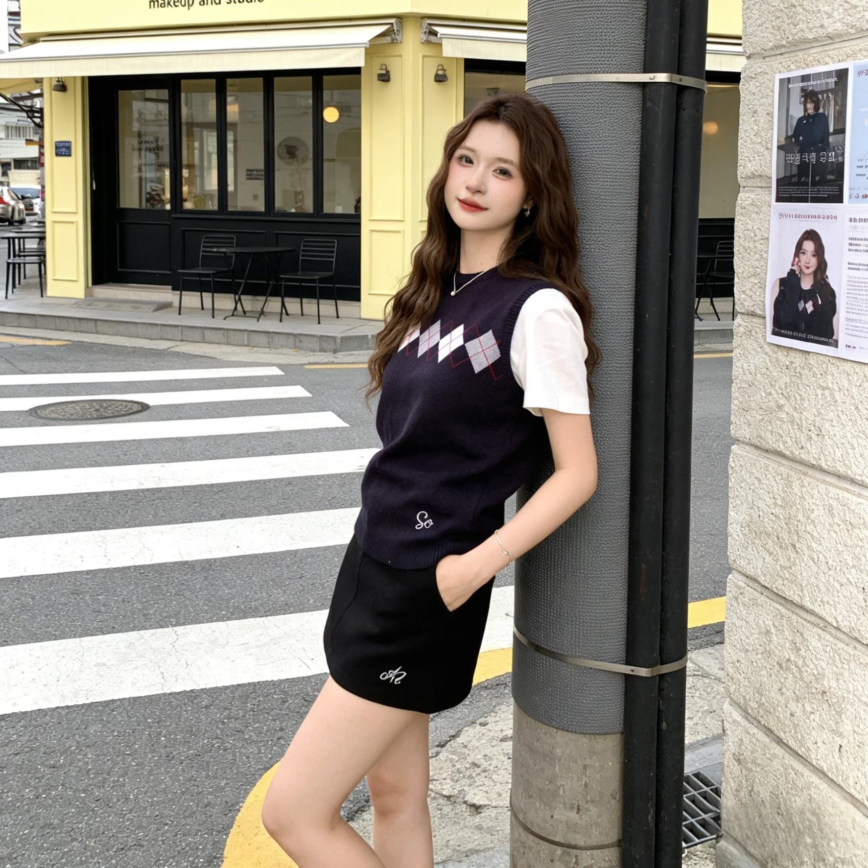 순수한 욕망 학원 스타일 링 체크무늬 니트 조끼 여성 여름 섹션 민소매 라운드 넥 자카드 다용도 스웨터 스택 착용 조끼 상세 이미지 5