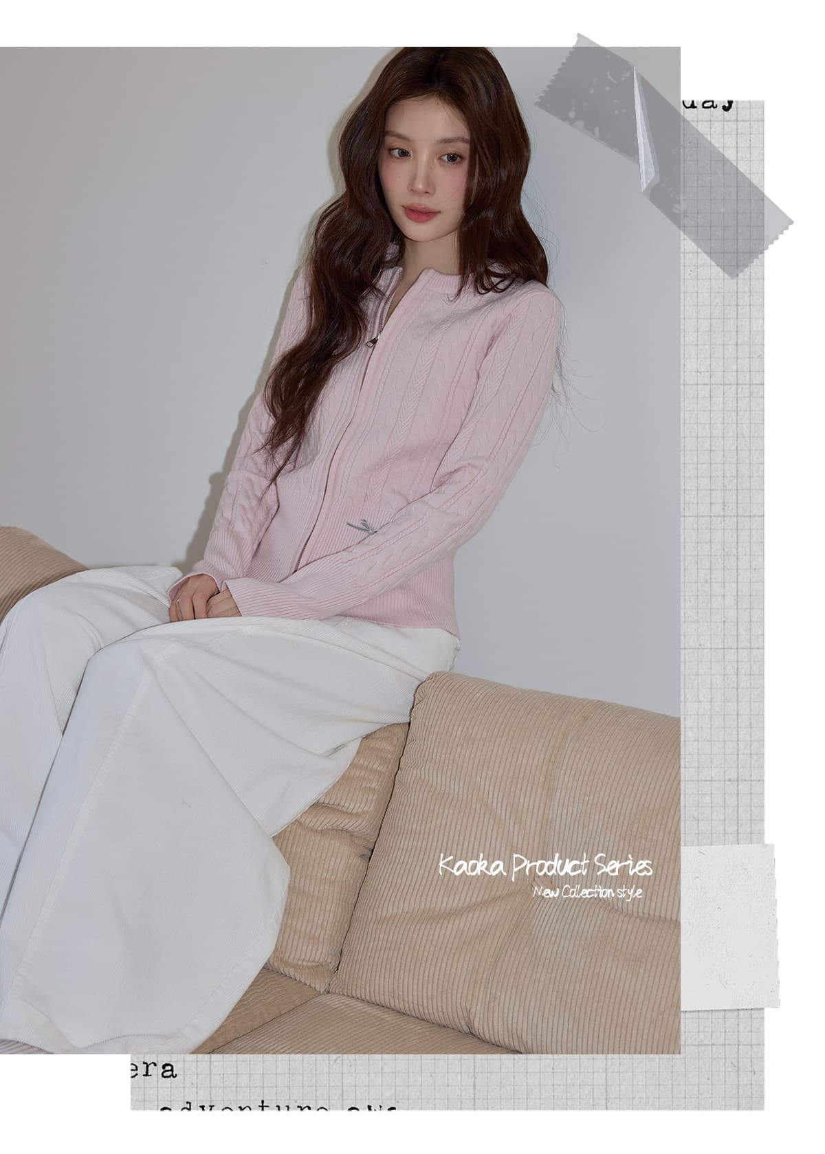 시끄러운 홈 핑크색 라운드 넥 꽈배기 니트 오픈 가디건 여성 2026 가을 몸매 가꾸기 지퍼 재킷 스웨터 인사이드 잡아라. 의류 상세 이미지 5