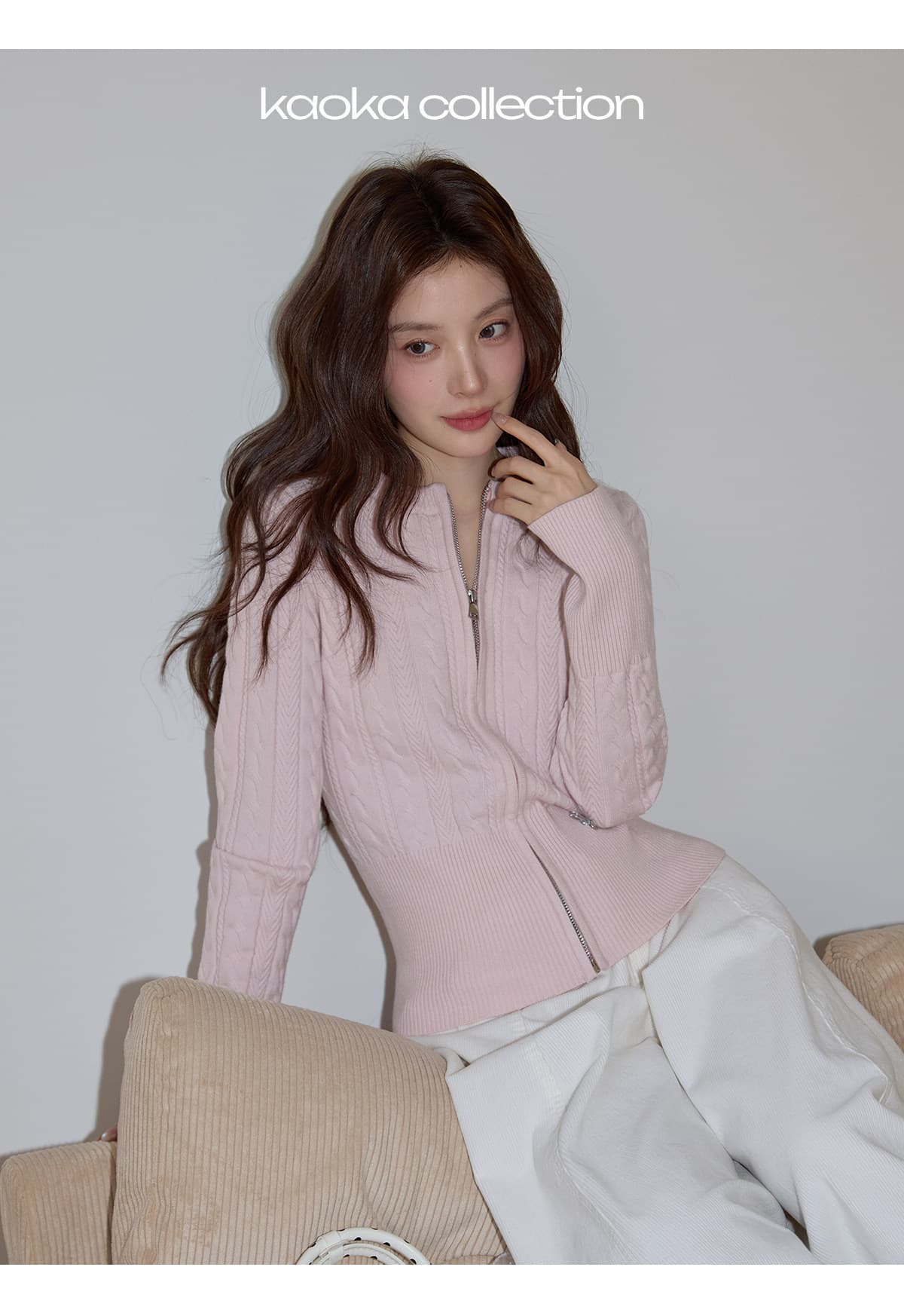 시끄러운 홈 핑크색 라운드 넥 꽈배기 니트 오픈 가디건 여성 2026 가을 몸매 가꾸기 지퍼 재킷 스웨터 인사이드 잡아라. 의류 상세 이미지 10