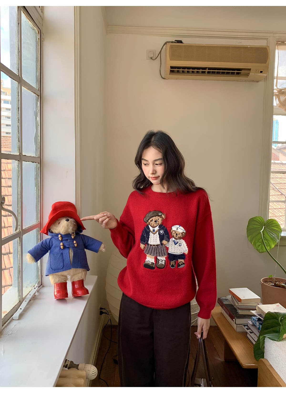 안녕하세요. 대포 학원 스타일 꽈배기 작은 곰 자수 자카드 니트 스웨터 여성 가을 새로운 부드러운 찹쌀 풀오버 이미지 4