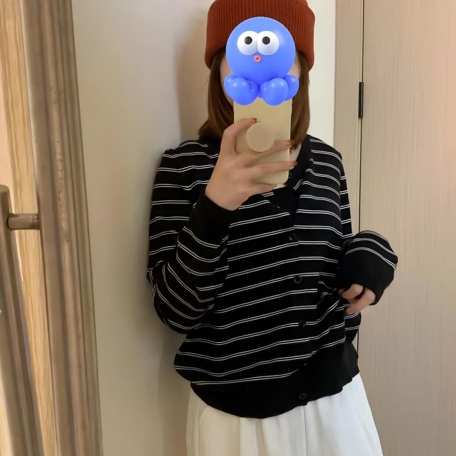 한 부서 봄 가을 새로운 한 부서 라운드 넥 레트로 스트라이프 부드러운 느긋한 니트 오픈 가디건 배색 맨위 스웨터 코트 이미지 5