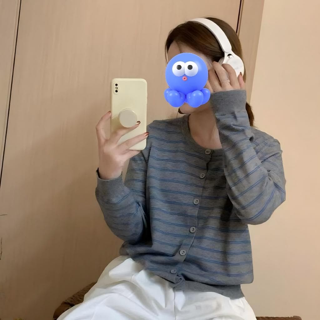 한 부서 봄 가을 새로운 한 부서 라운드 넥 레트로 스트라이프 부드러운 느긋한 니트 오픈 가디건 배색 맨위 스웨터 코트 상세 이미지 5
