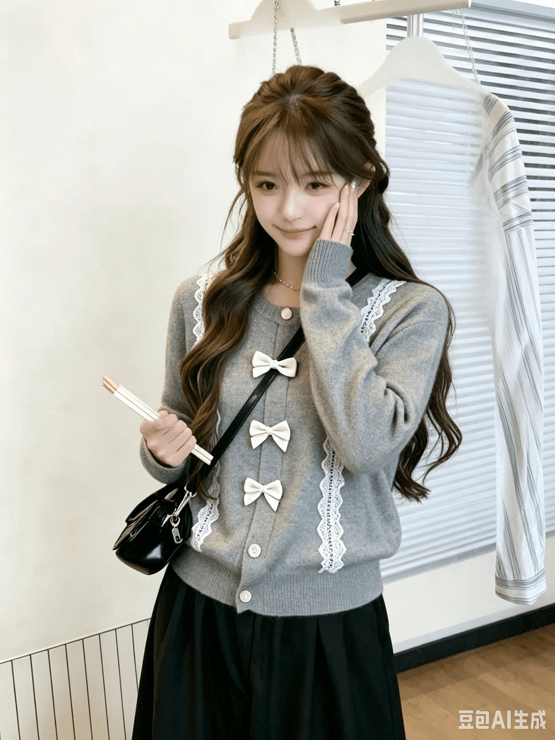달콤함 나비 매듭 자카드 페이크 레이어드 니트 오픈 가디건 여성 가을 새로운 부드러운 바람 디자인 센스 스웨터 코트 트렌디