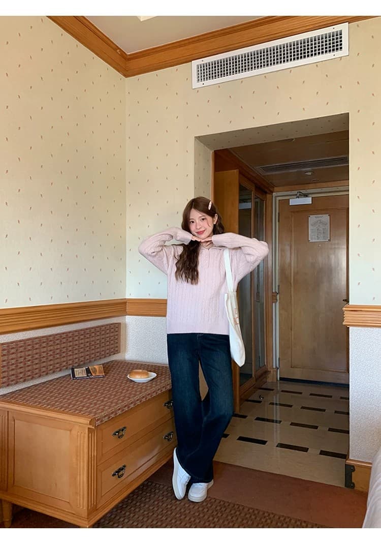 토지 작은 그룹 달콤함 꽈배기 스웨터 2026 가을 한 부서 품격 레트로 부드러운 느긋한 미니멀리즘 재킷 맨위 상세 이미지 5