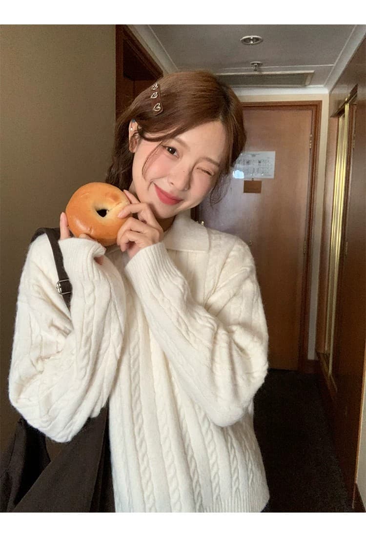 토지 작은 그룹 달콤함 꽈배기 스웨터 2026 가을 한 부서 품격 레트로 부드러운 느긋한 미니멀리즘 재킷 맨위 상세 이미지 13