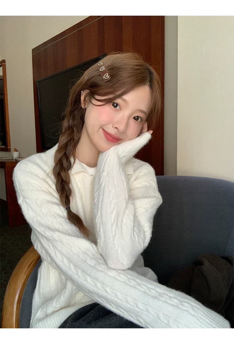 토지 작은 그룹 달콤함 꽈배기 스웨터 2026 가을 한 부서 품격 레트로 부드러운 느긋한 미니멀리즘 재킷 맨위 상세 이미지 15