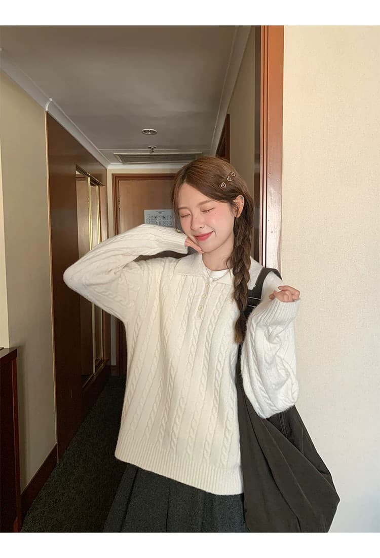 토지 작은 그룹 달콤함 꽈배기 스웨터 2026 가을 한 부서 품격 레트로 부드러운 느긋한 미니멀리즘 재킷 맨위 상세 이미지 17