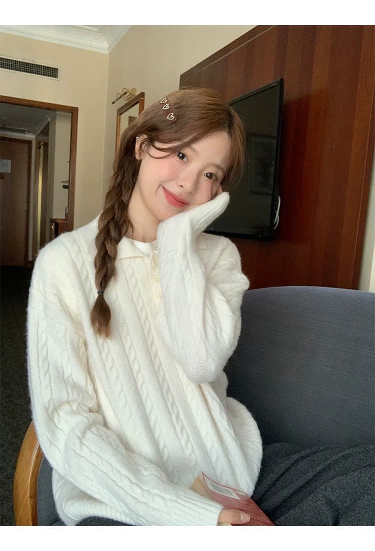 토지 작은 그룹 달콤함 꽈배기 스웨터 2026 가을 한 부서 품격 레트로 부드러운 느긋한 미니멀리즘 재킷 맨위 상세 이미지 18