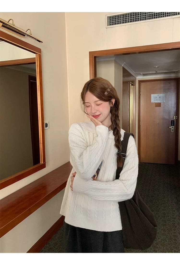 토지 작은 그룹 달콤함 꽈배기 스웨터 2026 가을 한 부서 품격 레트로 부드러운 느긋한 미니멀리즘 재킷 맨위 상세 이미지 20