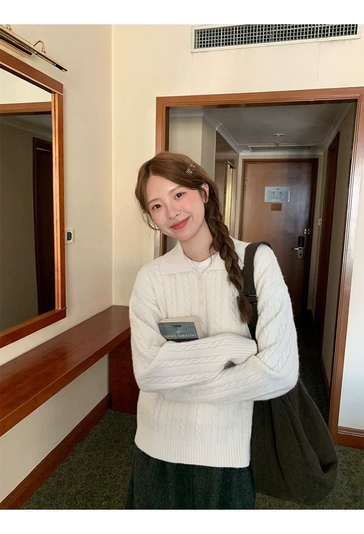 토지 작은 그룹 달콤함 꽈배기 스웨터 2026 가을 한 부서 품격 레트로 부드러운 느긋한 미니멀리즘 재킷 맨위 상세 이미지 22