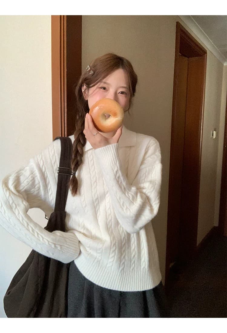 토지 작은 그룹 달콤함 꽈배기 스웨터 2026 가을 한 부서 품격 레트로 부드러운 느긋한 미니멀리즘 재킷 맨위 상세 이미지 23